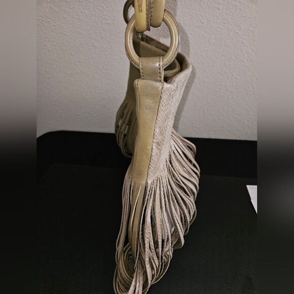 Katherine Kwei Love Knots Olive Green Leather Snakeskin Embossed Hobo - Picture 8 of 11